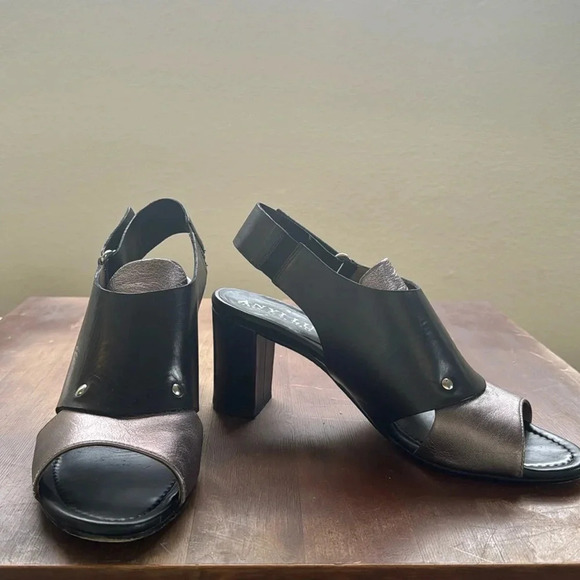 ANYI LU Handmade Italy Black & silver Metallic Leather Heel Size 8.5 slingback - Picture 5 of 14